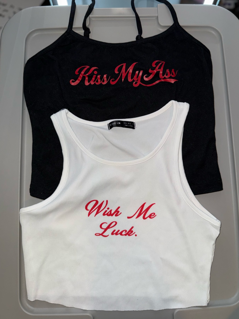 Wish Me Luck and Kiss My Ass tank top duo SHEIN
